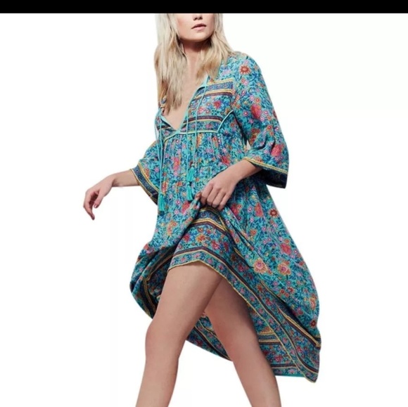 LAST 1 3X Boho blue gypsy rayon floral maxi dress - Picture 3 of 8